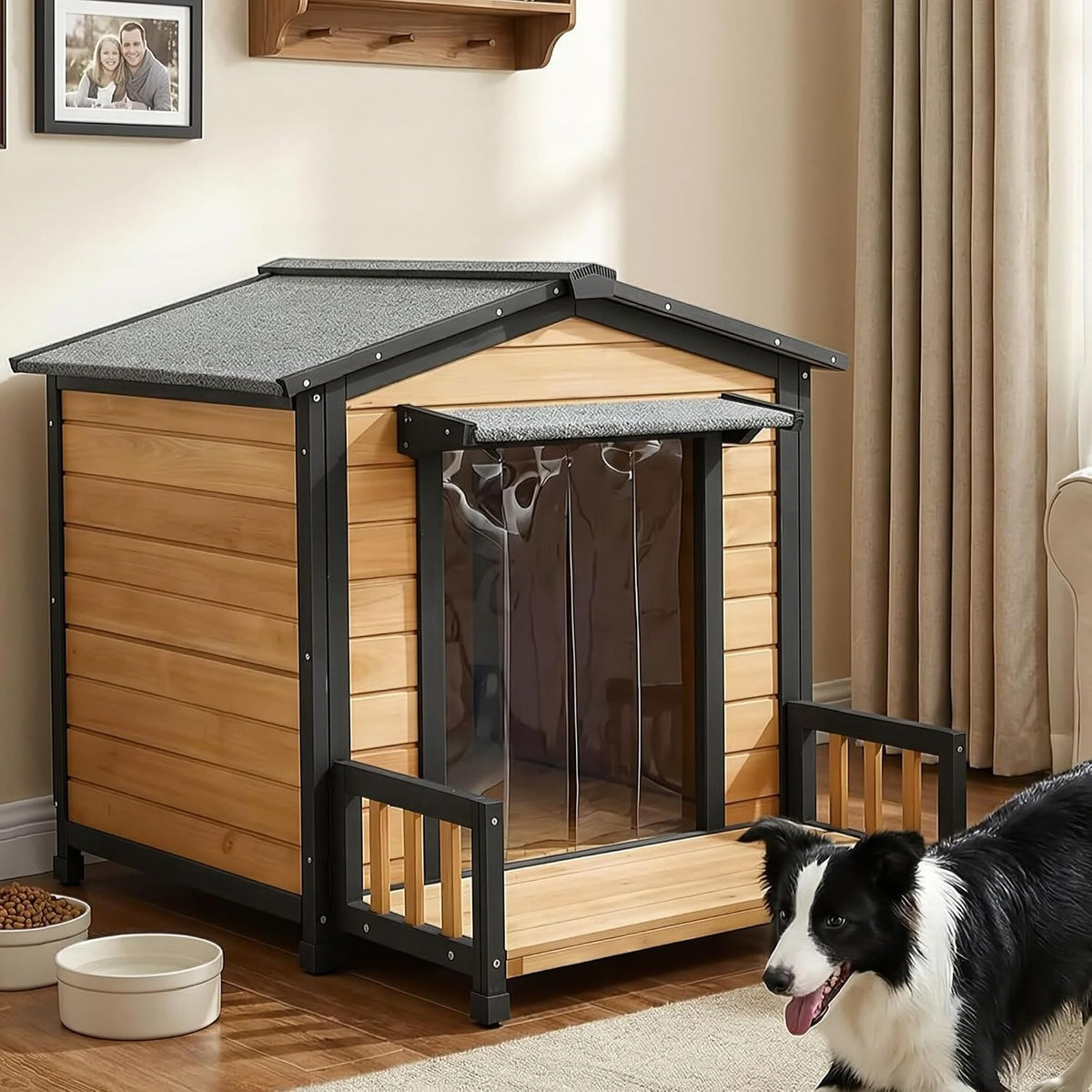 large dog house outdoor, wood weatherproof shelter with, view 9