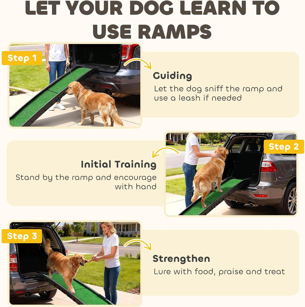 pawhut folding dog ramp, 61 inches portable pet, front angle view