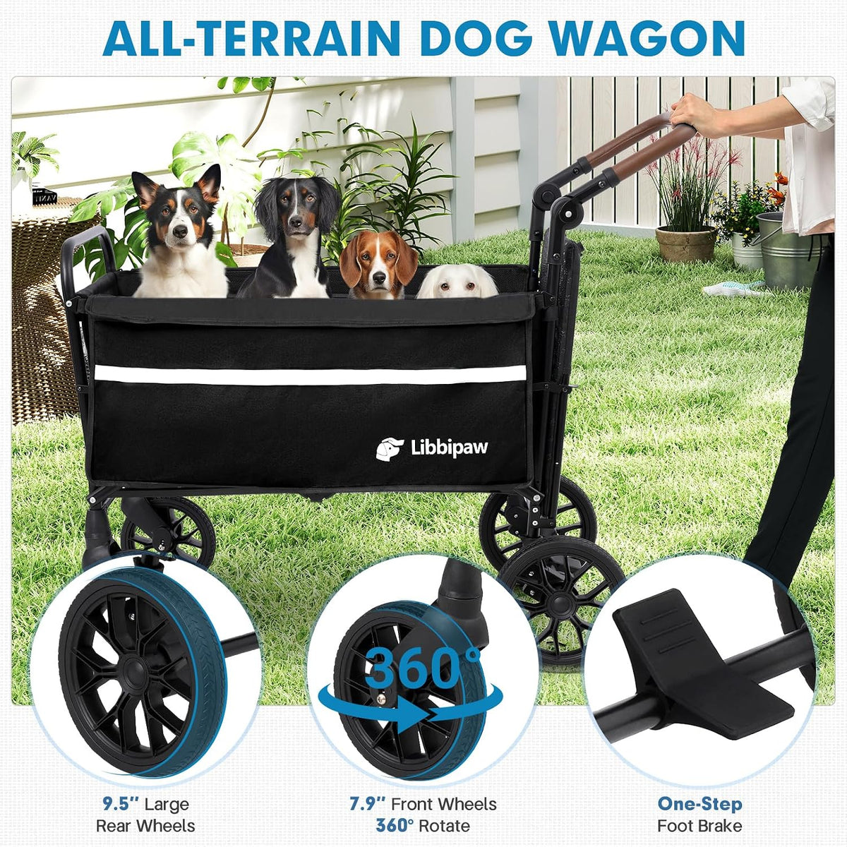 foldable dog wagon for medium & large dogs, side view