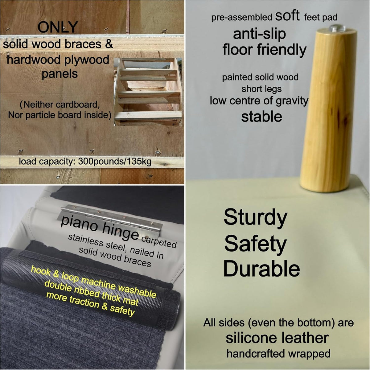 foldable dog cat stair ramp solid wood ottoman, close-up detail