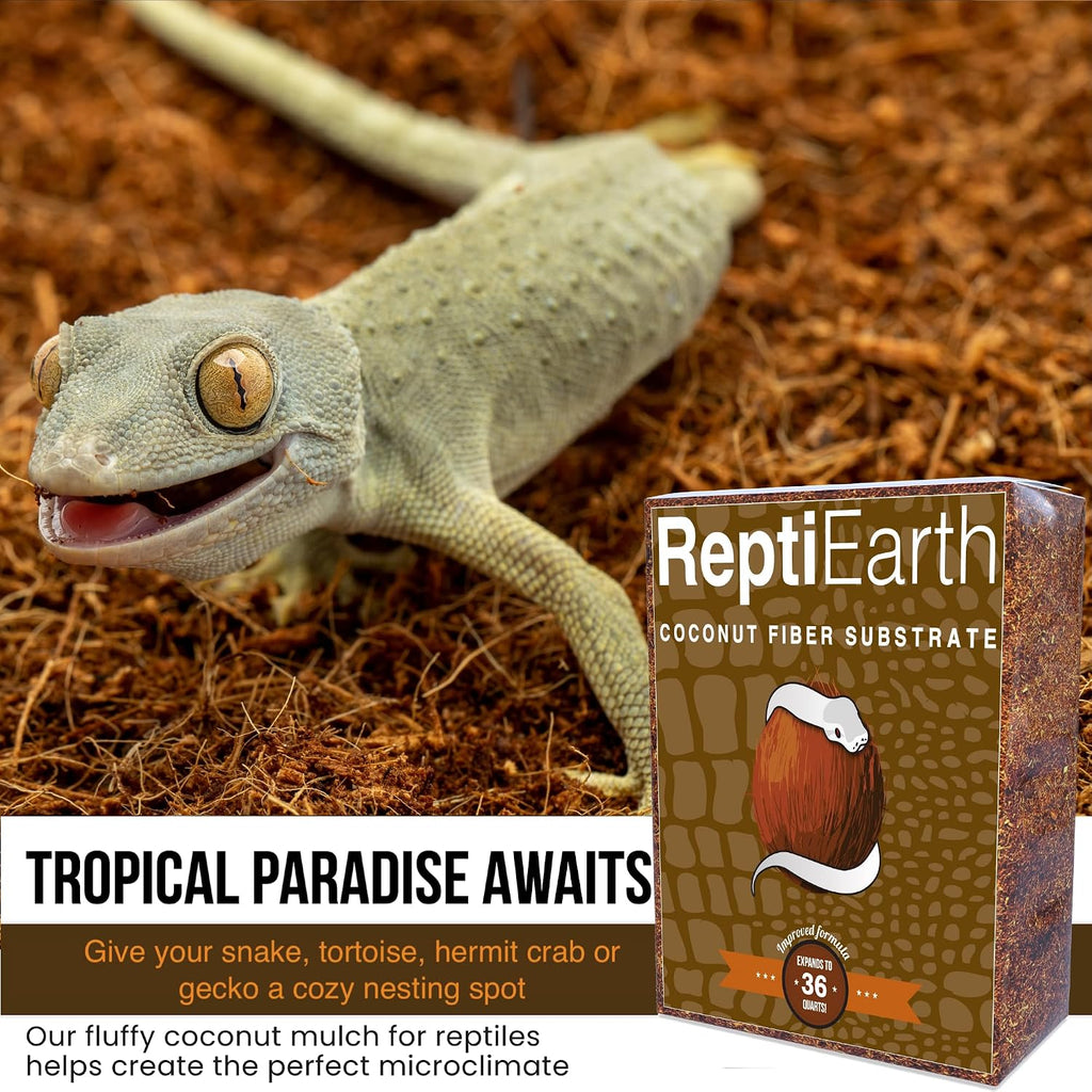 reptiearth reptile bedding, fluffy coconut fiber substrate 36 showing dimensions