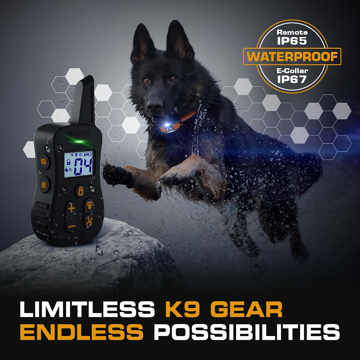 invirox ultra k9 dog training collar with remote, close-up detail