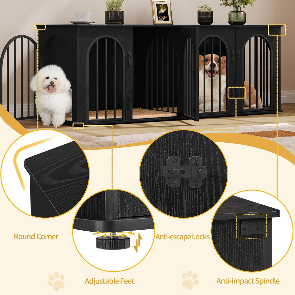 hzuaneri 63 in double dog crate furniture, dog on a desk or shelf