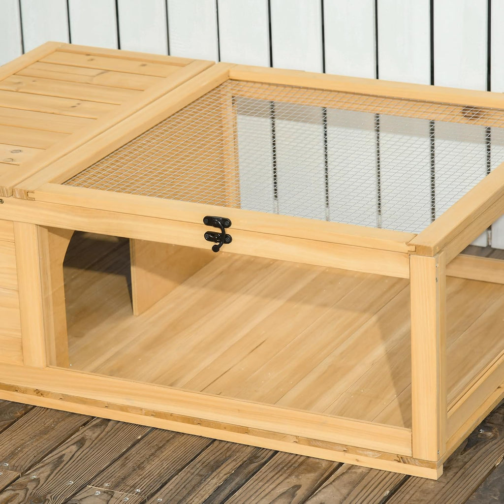 pawhut wooden tortoise house indoor turtle habitat enclosure, front angle view