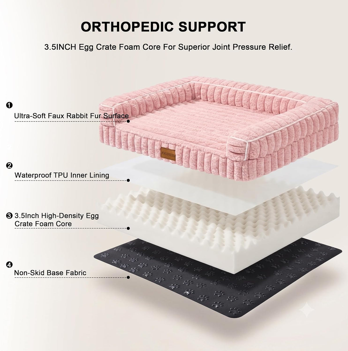 orthopedic medium dog bed furry pet bed, washable showing dimensions