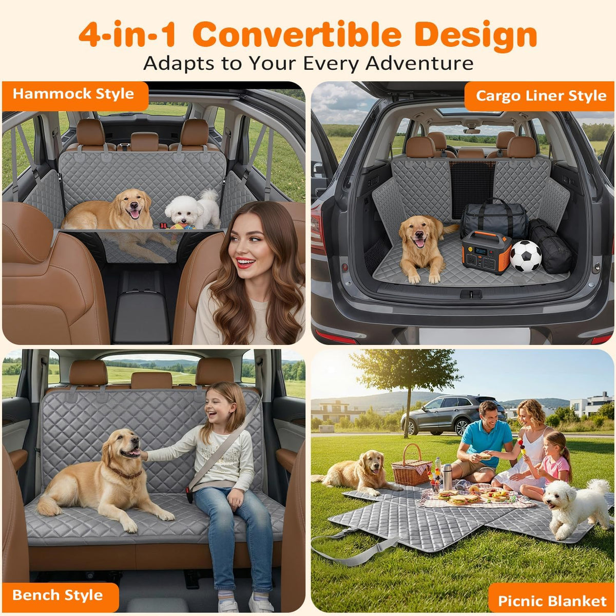 urpower 4 in 1 dog car seat cover, side view