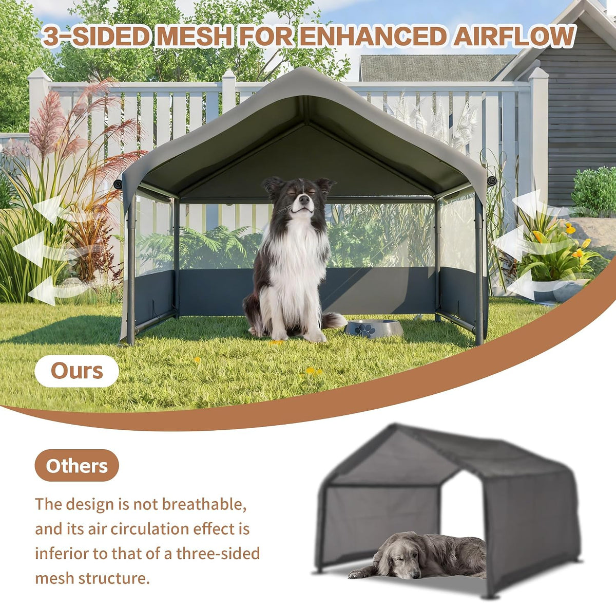extra large dog shade shelter 4'x4'x3' waterproof, outdoor, side view