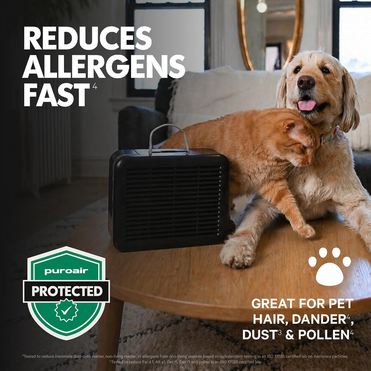 puroair 100i smart hepa air purifiers for bedroom showing dimensions