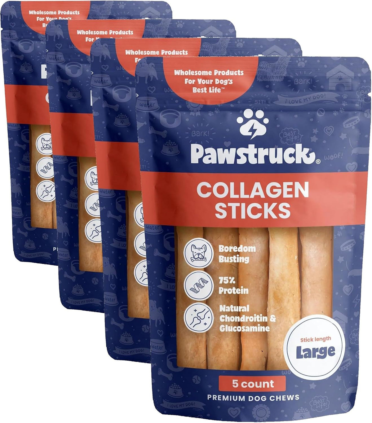 pawstruck 12 inch beef collagen sticks chews for, main product view