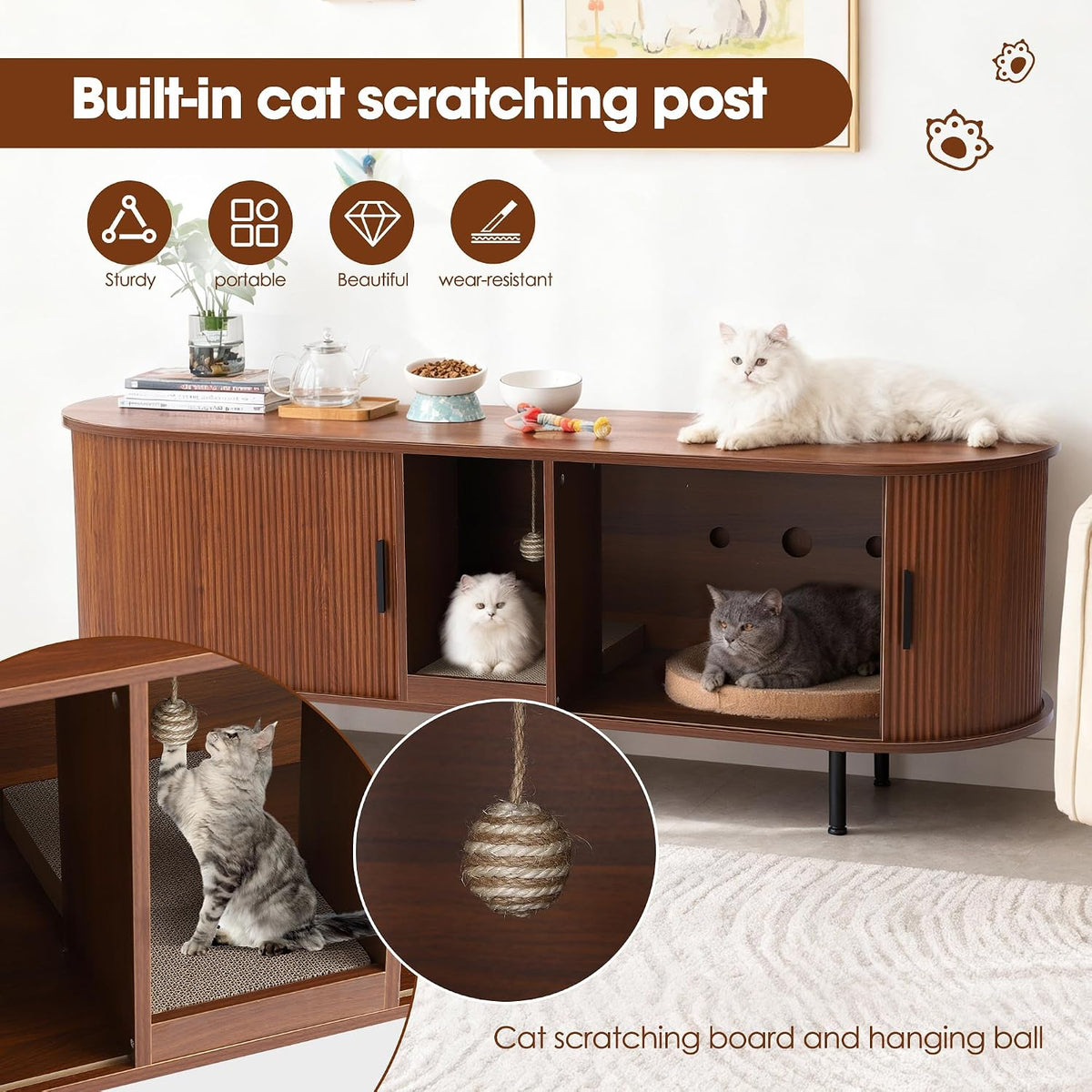 grepatio 63" litter box enclosure for 2 cats, side view