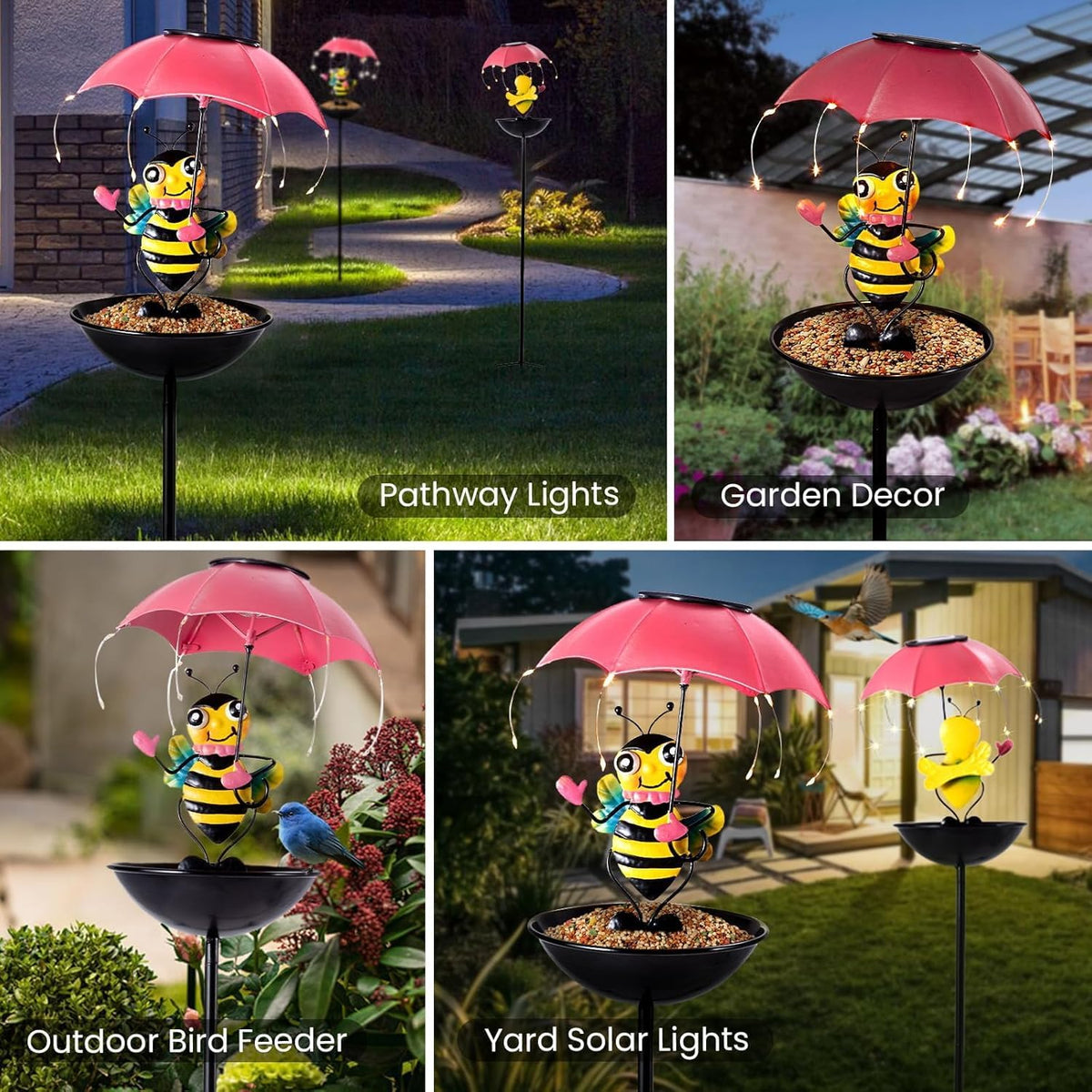 solar bird feeders for outdoors, bee garden decor, close-up detail