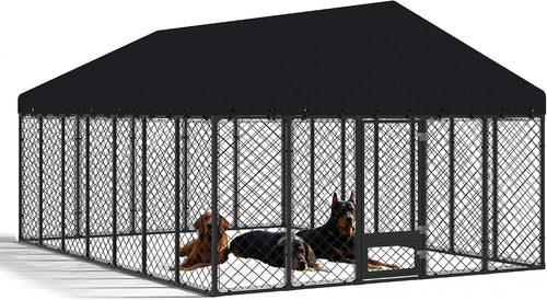 10x14ft outdoor dog kennel with roof and feeding, main product view
