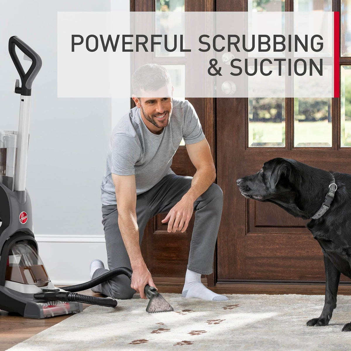 hoover powerdash pet advanced compact carpet cleaner machine shown in use