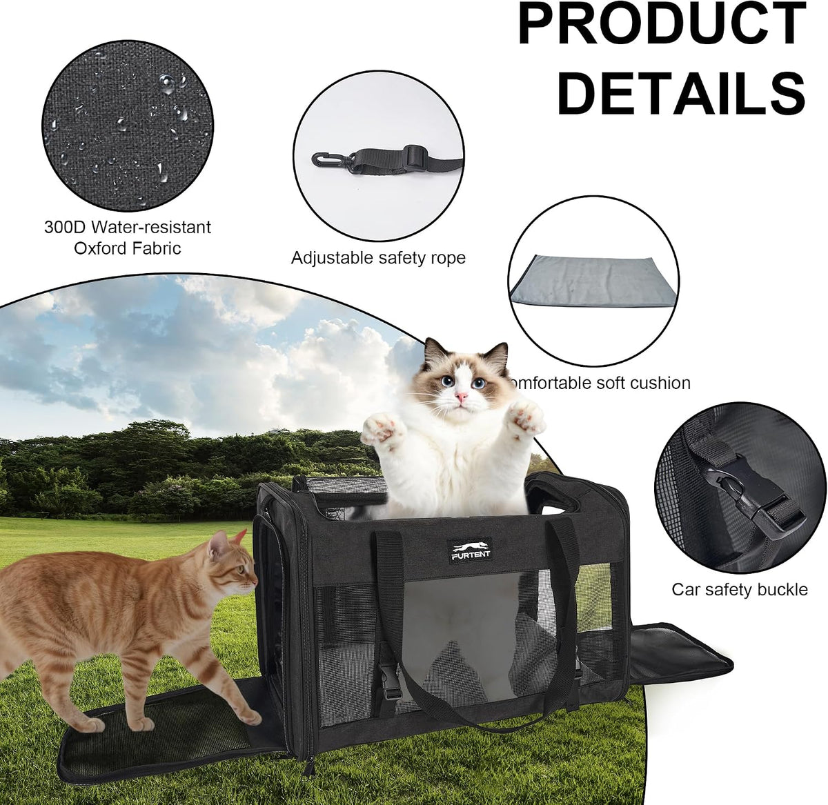 soft sided cat carrier, pet carrier for 2 showing dimensions