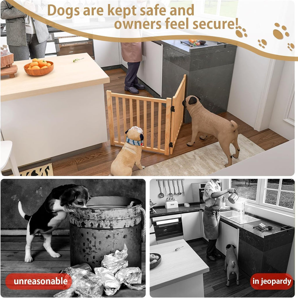 freestanding wooden dog gate indoor- 23" h 2, front angle view