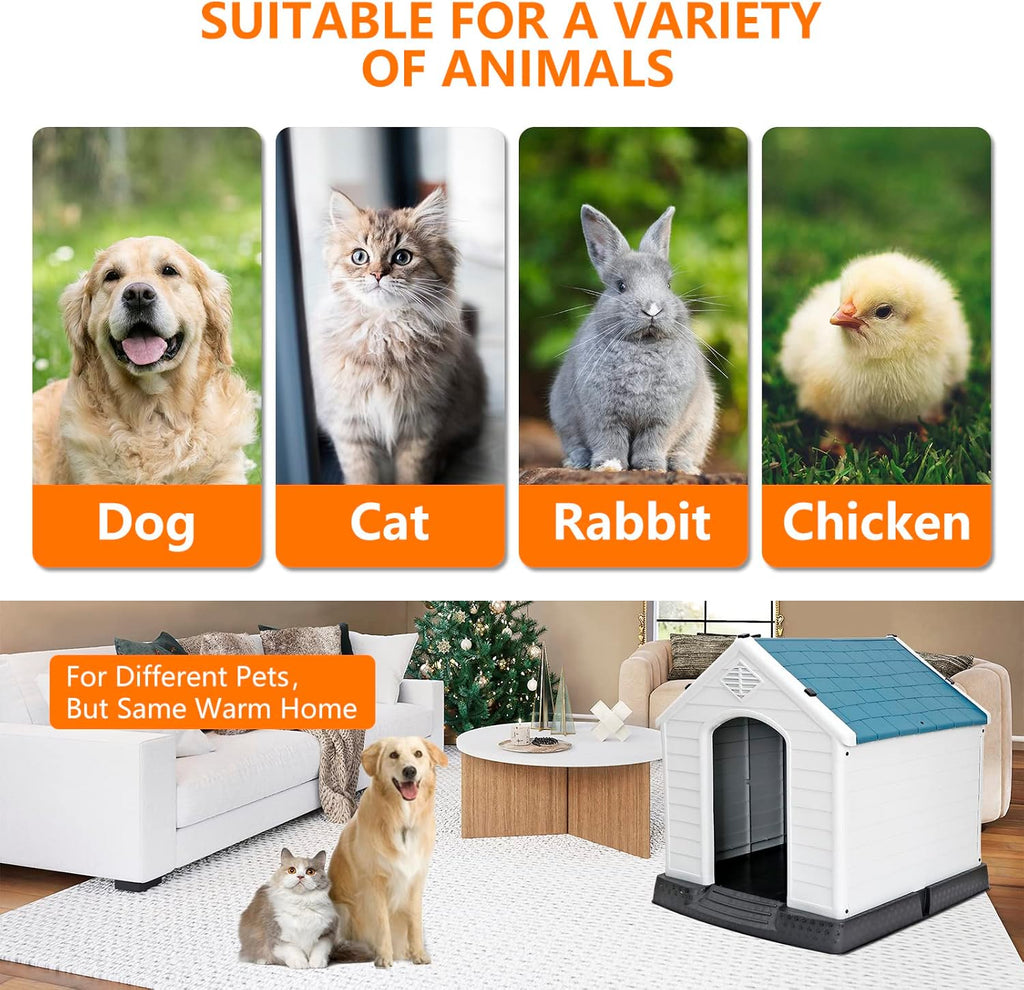 large plastic dog house indoor outdoor durable ventilate showing dimensions