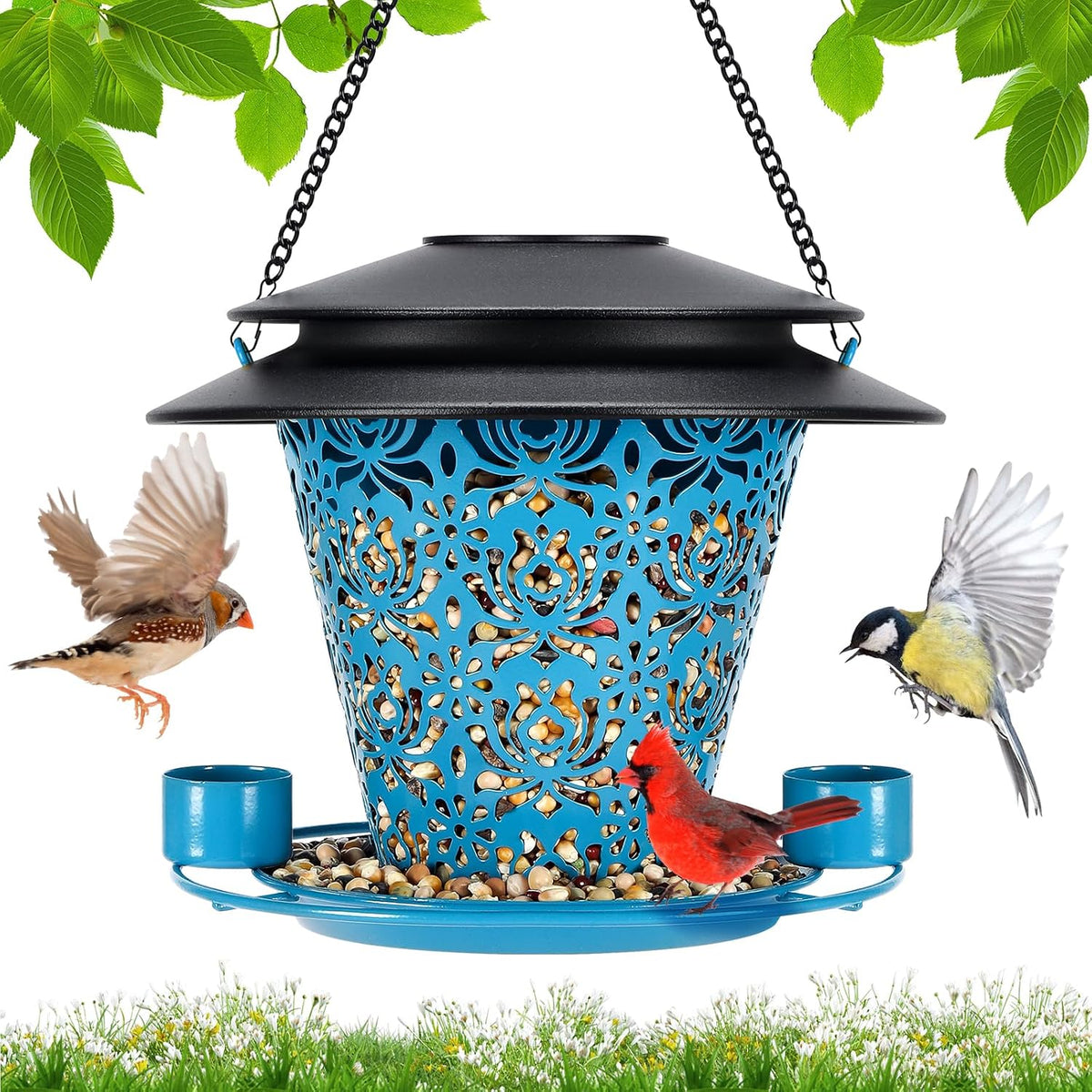solar bird feeders for outside hanging metal wild, main product view