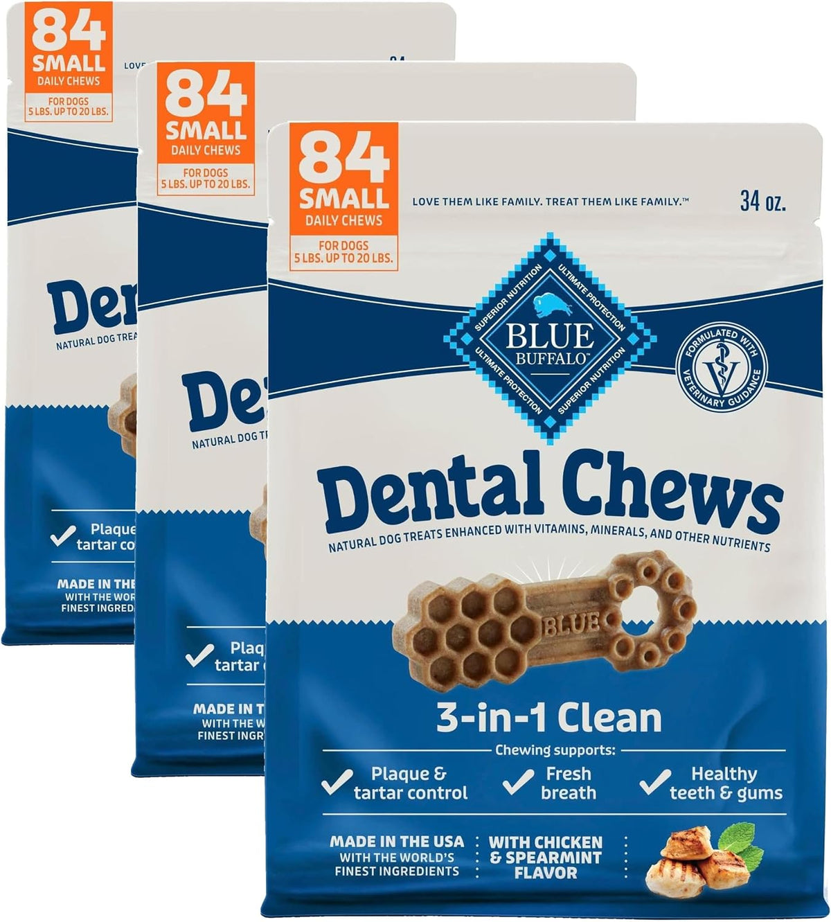blue buffalo chicken & spearmint small dental chews, main product view
