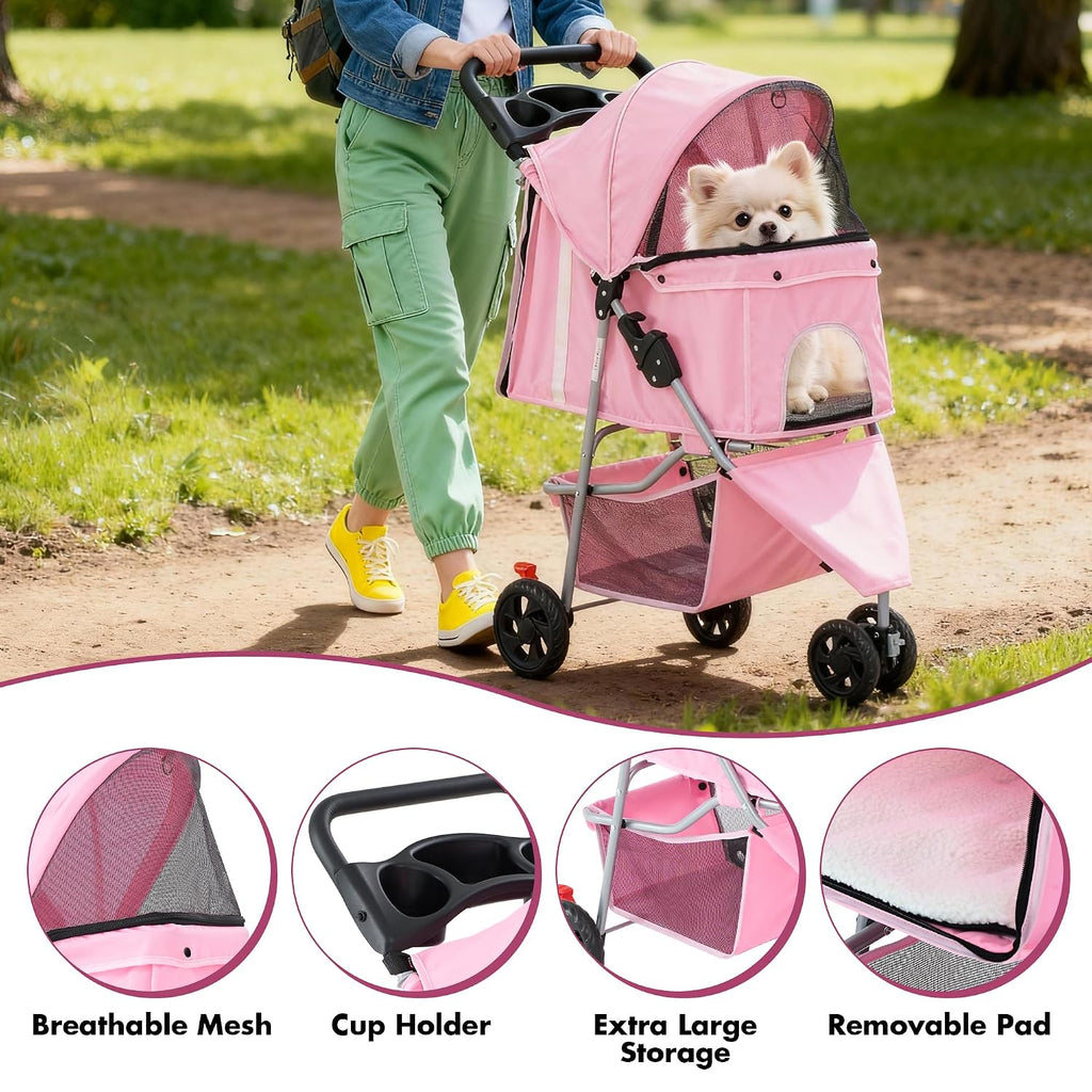 dumos 3 wheels pet stroller for small dogs, close-up detail