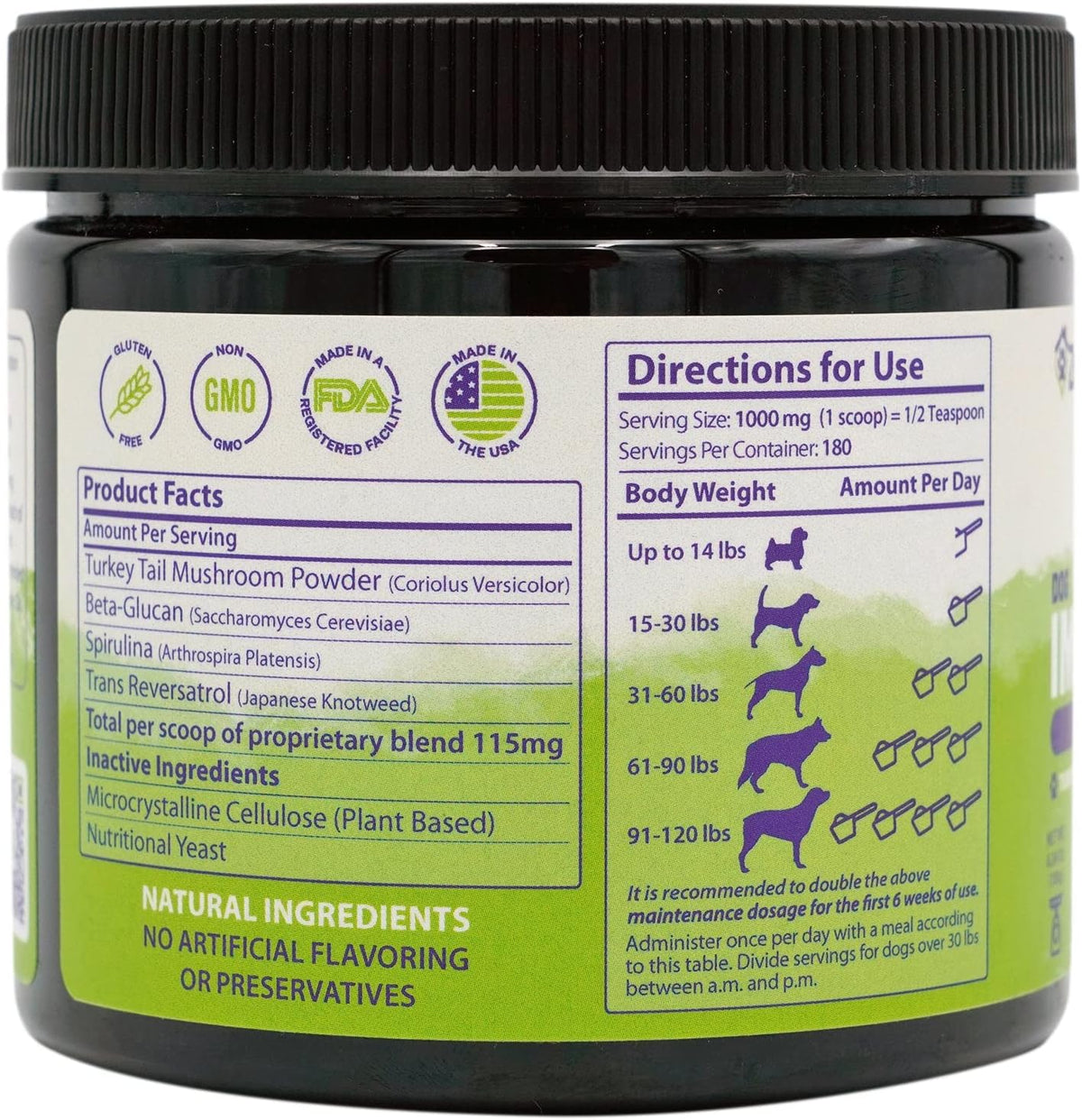 dog immune support premium powder topper, turkey tail shown in use