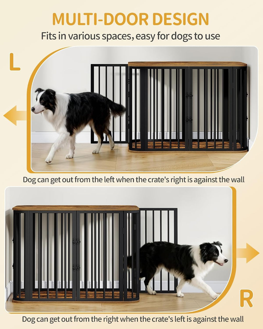 hzuaneri 39.4 in l dog crate furniture, wooden, side view