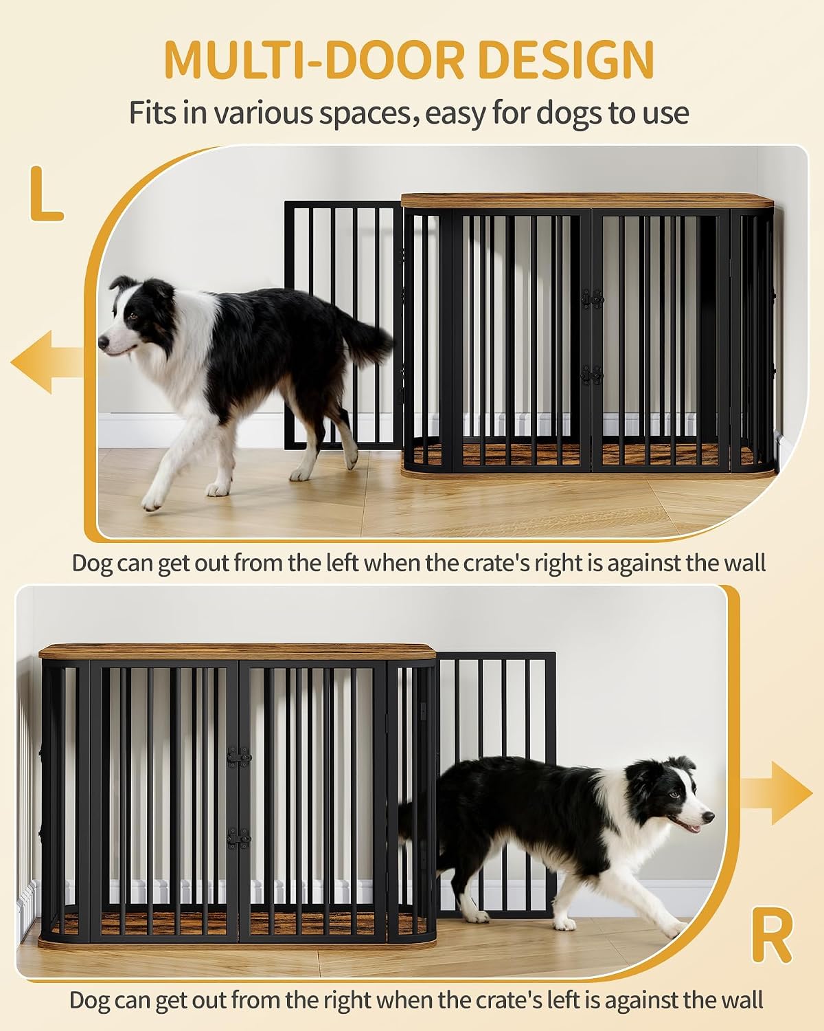 hzuaneri 39.4 in l dog crate furniture, wooden, side view