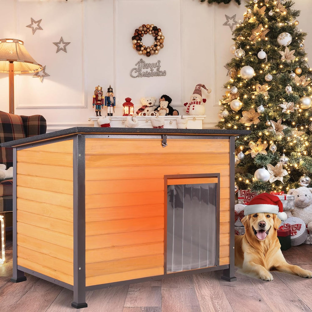 insulated dog house outdoor weatherproof, large wooden house showing dimensions