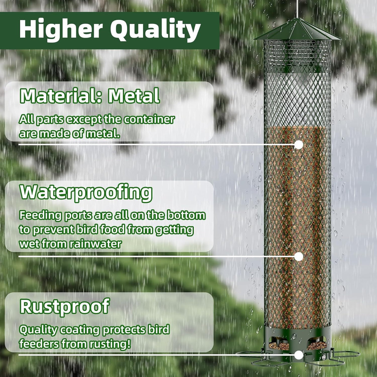 metal squirrel proof bird feeders for outdoors hanging, side view