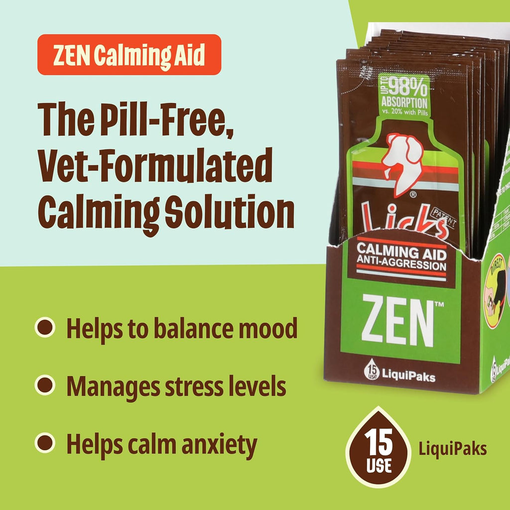 licks zen calming aid, l-theanine, braised beef flavor, close-up detail