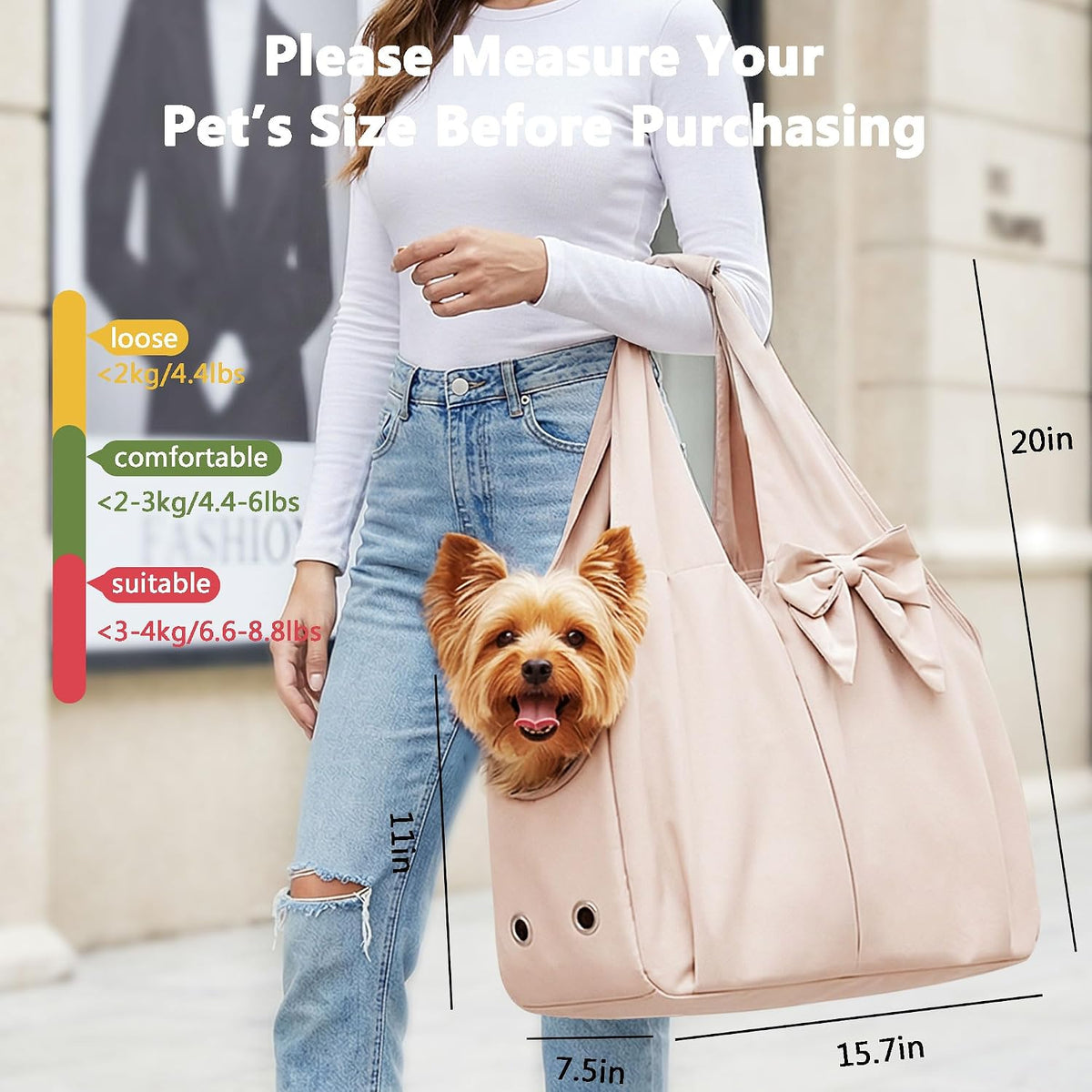 fashion dog purse carrier for small dogs and shown in use