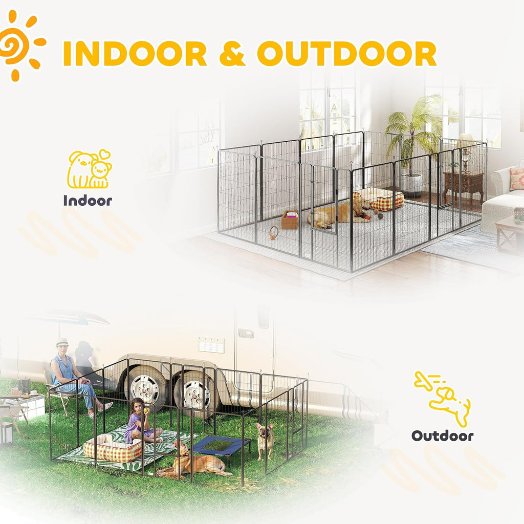 pawhut dog playpen with lockable door for large, front angle view
