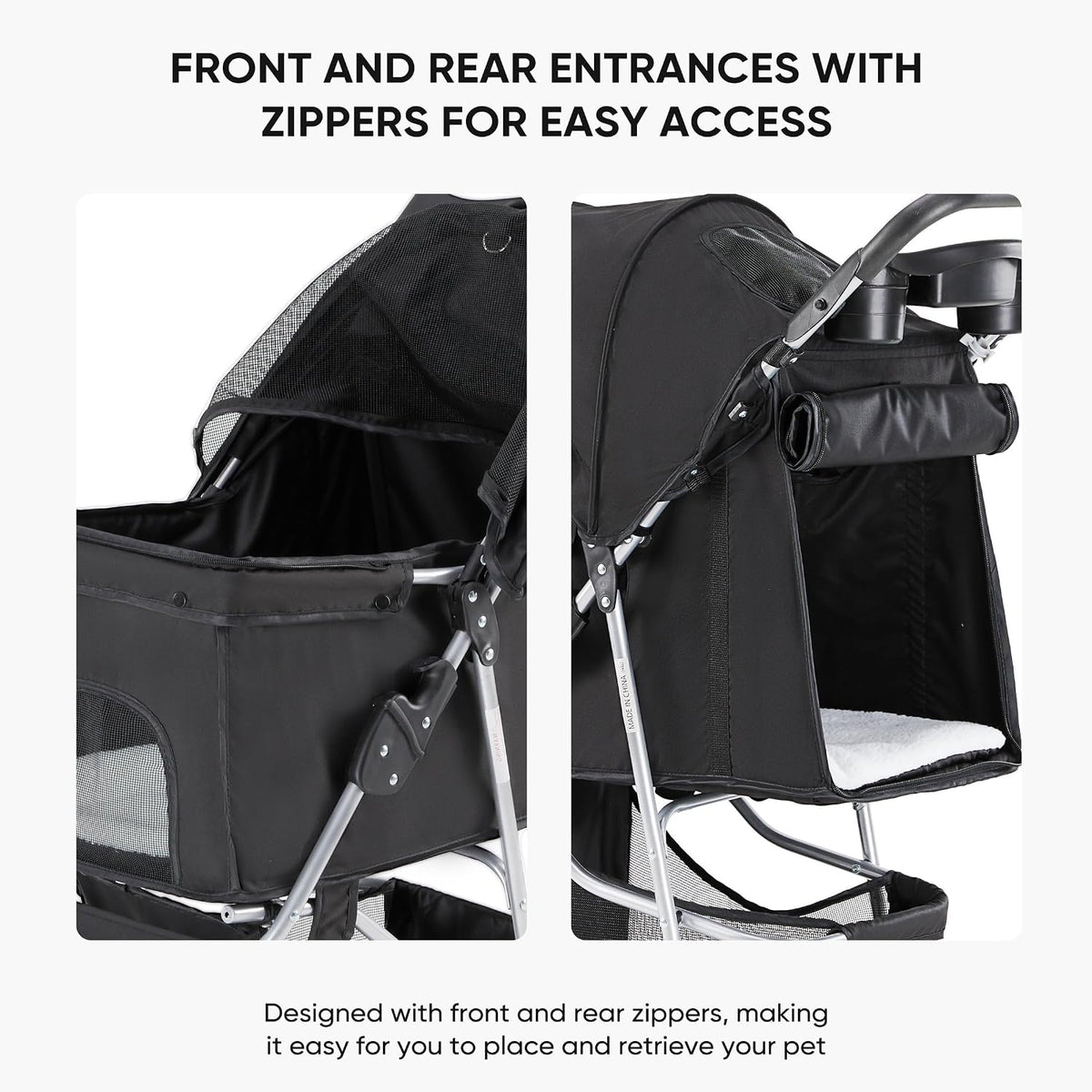newbulig foldable 3 wheel pet stroller for medium showing dimensions
