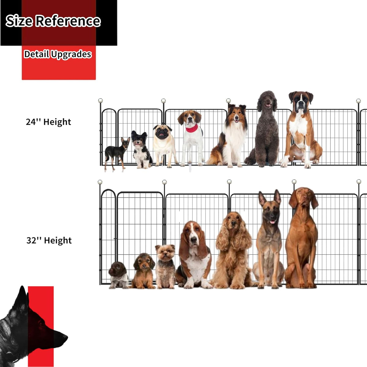 puppy playpen indoor/outdoor,24'' portable dog playpen with easy-carry showing dimensions