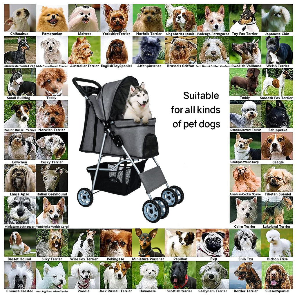 bestpet | 4-wheel foldable pet stroller | grey on a desk or shelf