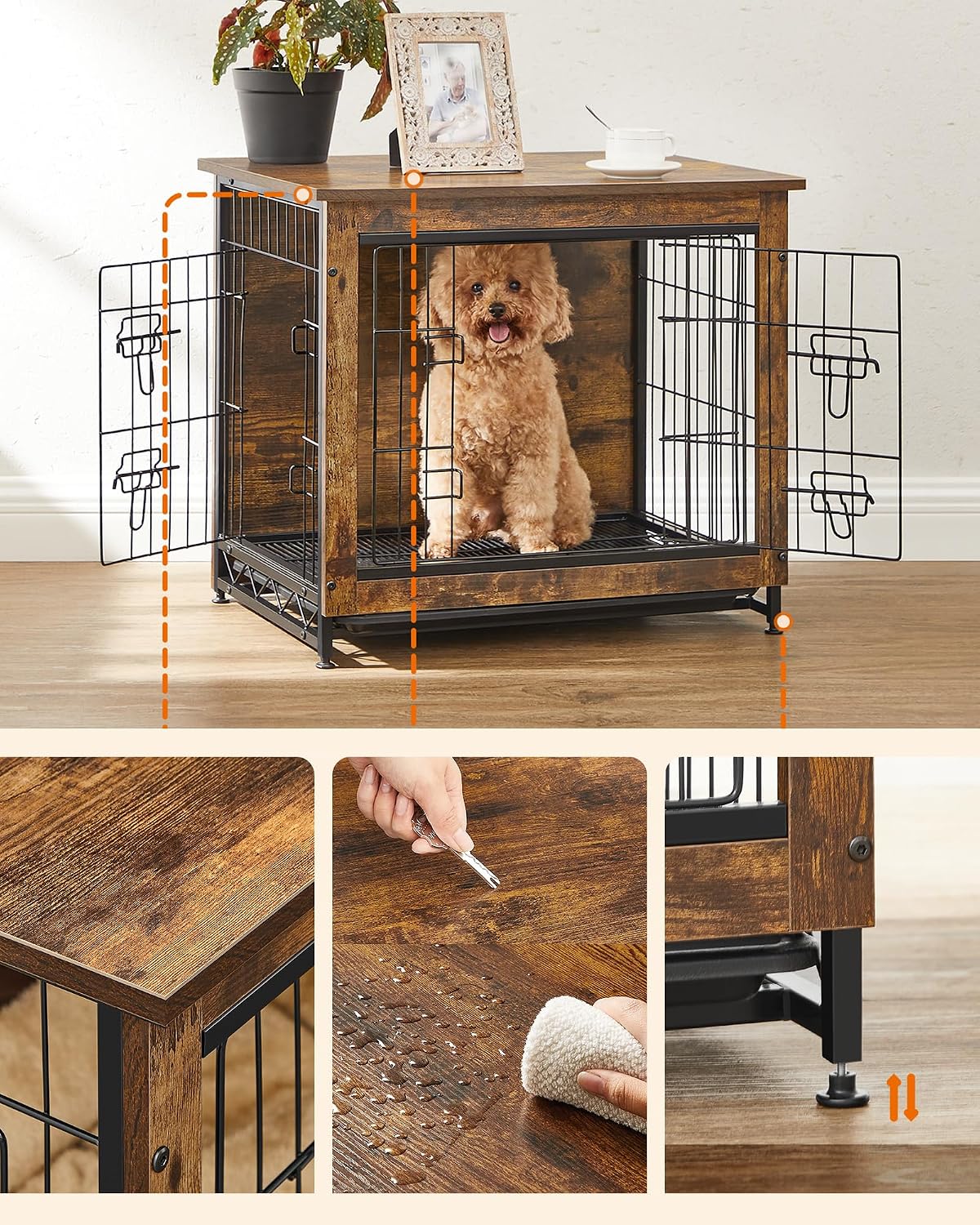 feandrea 27.2" dog crate furniture, indoor dog kennel, view 9