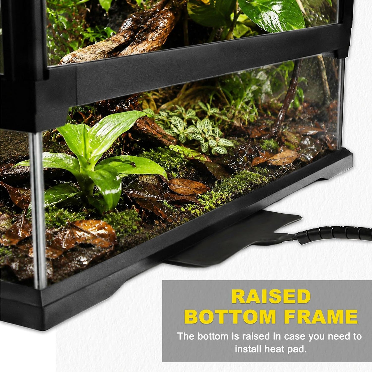 12"x12"x18" reptile terrarium, aluminum-frame glass vivarium for small showing dimensions