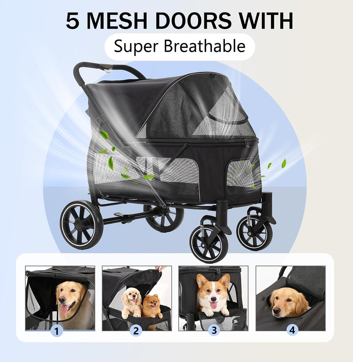 large dog stroller for multiple pets up to shown in use
