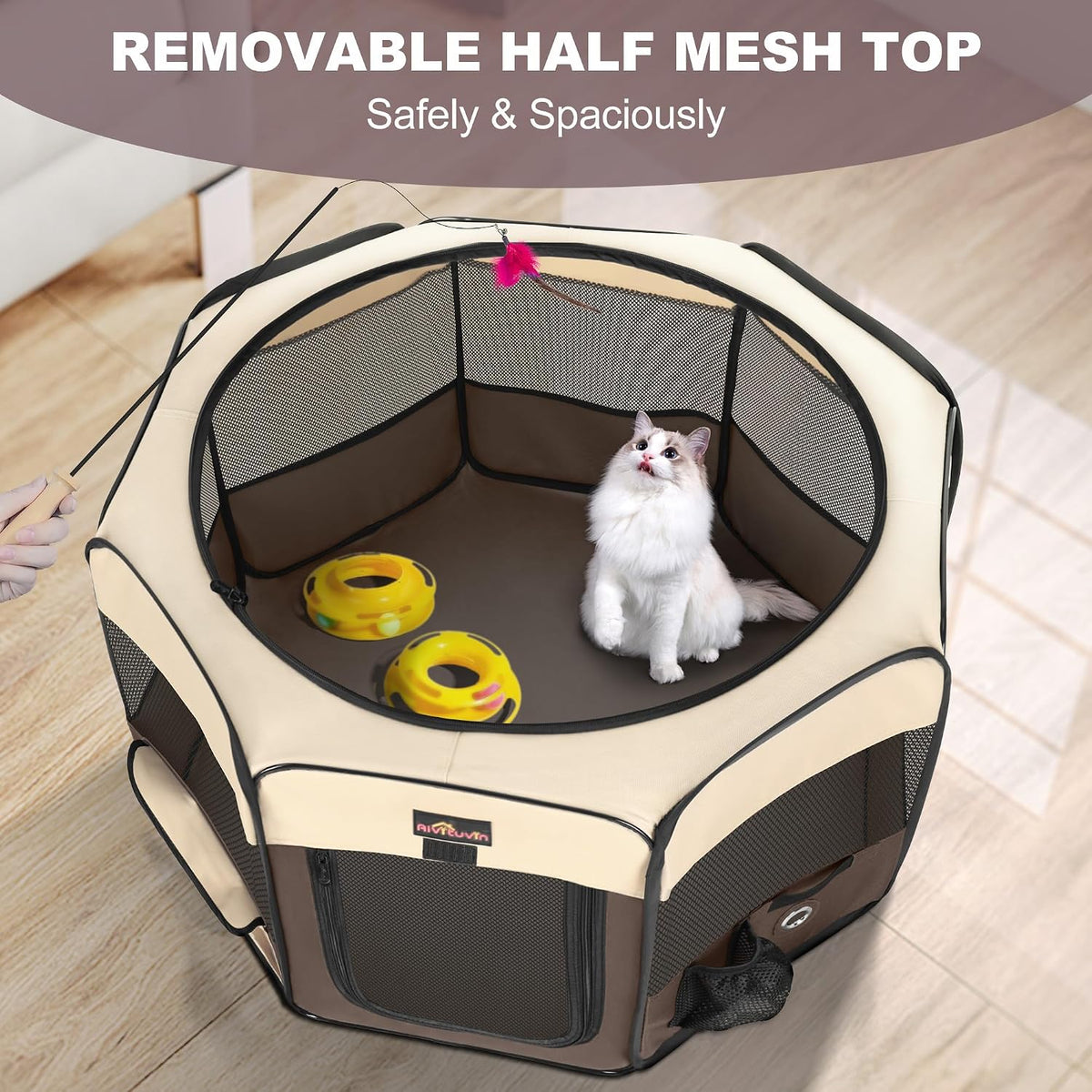 aivituvin dog playpen, foldable pet play pens with, side view