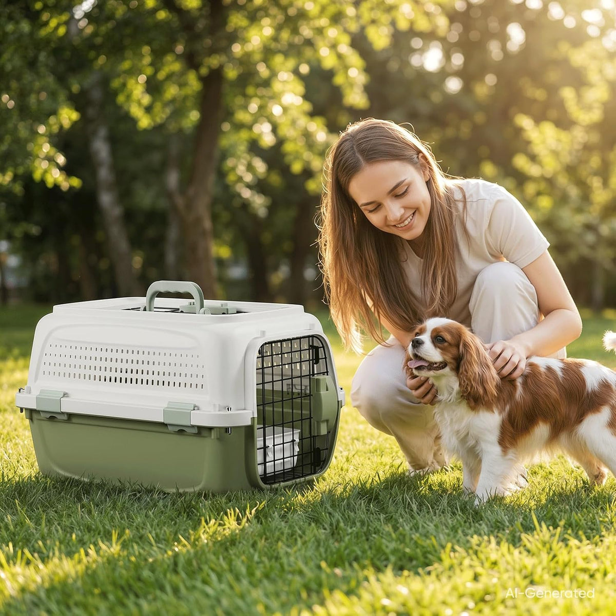 magshion 22 inch hard-sided dog cat carrier, green, side view