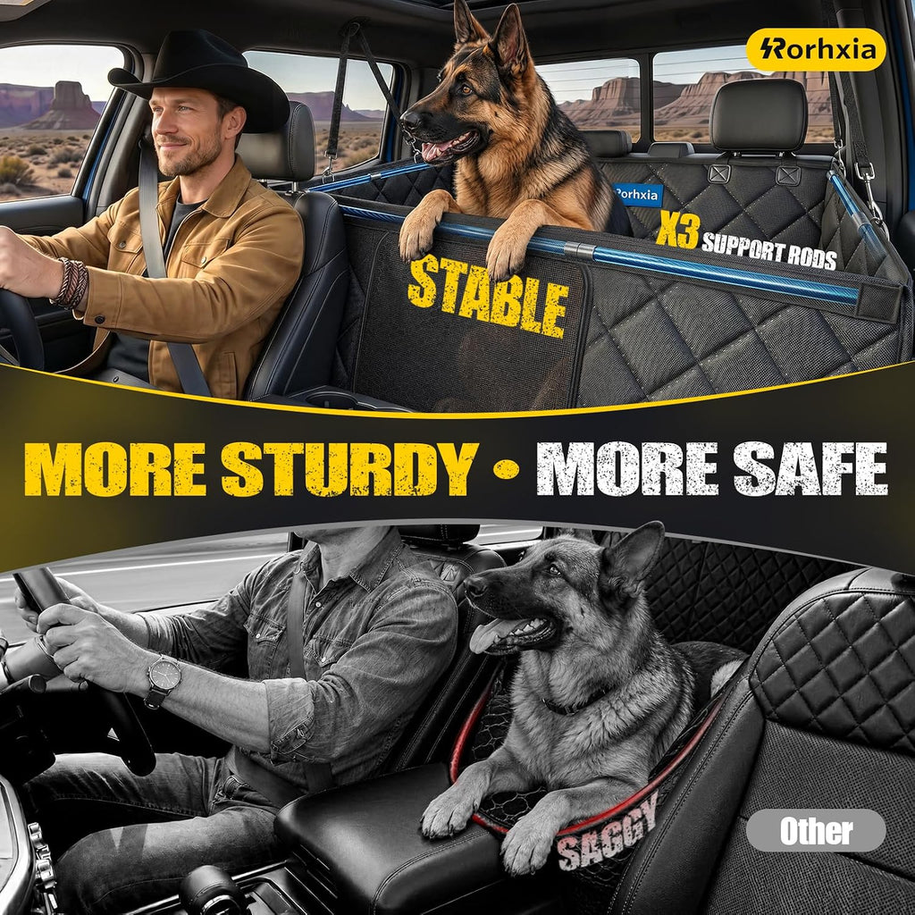 rorhxia heavy-duty dog car seat cover for back showing dimensions