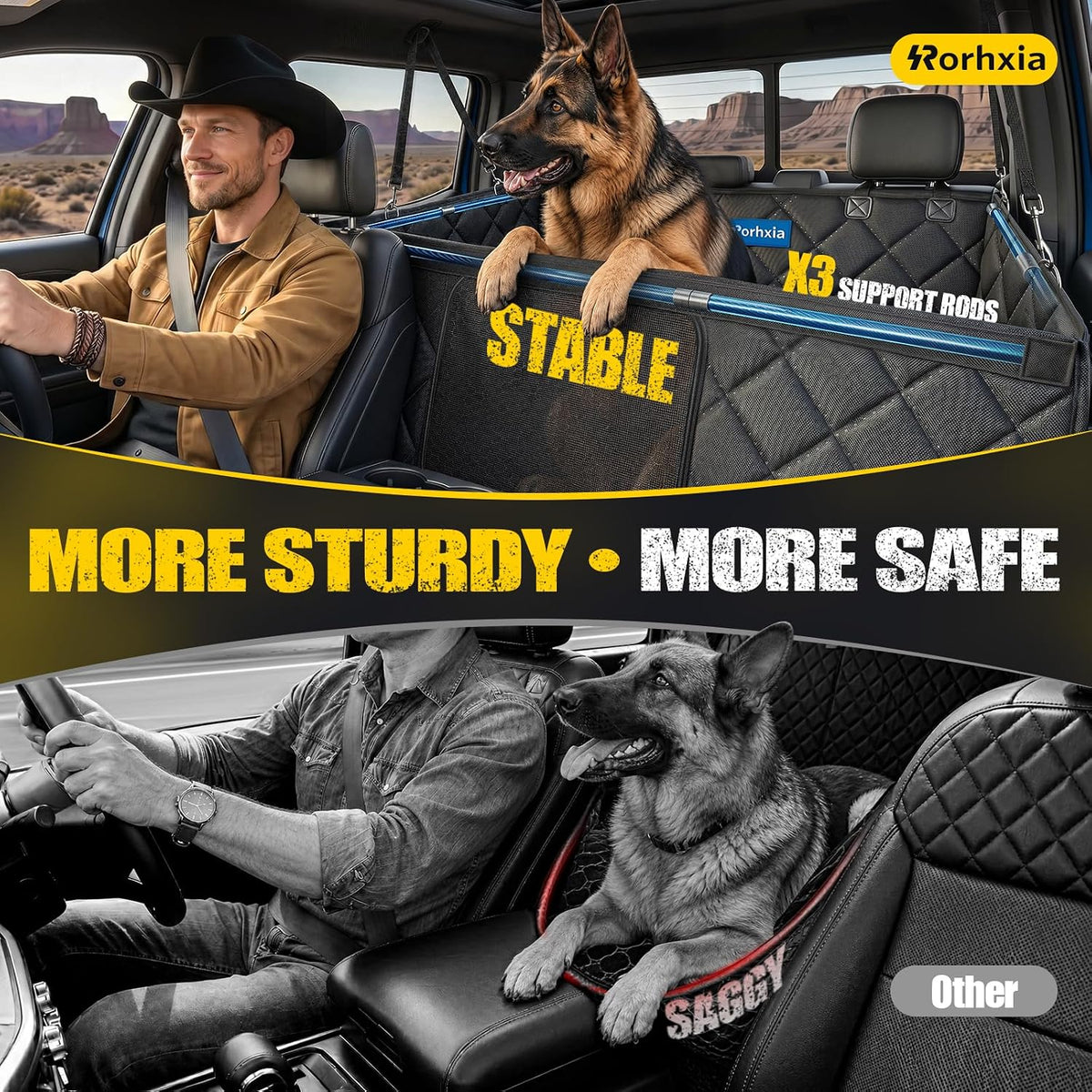rorhxia heavy-duty dog car seat cover for back showing dimensions