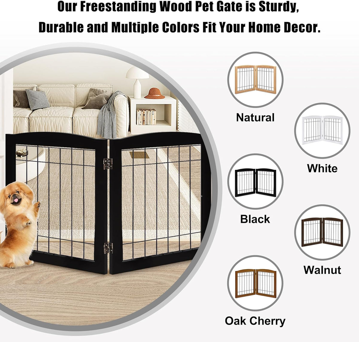 lzrs 2-panel freestanding foldable wood dog gate –, side view