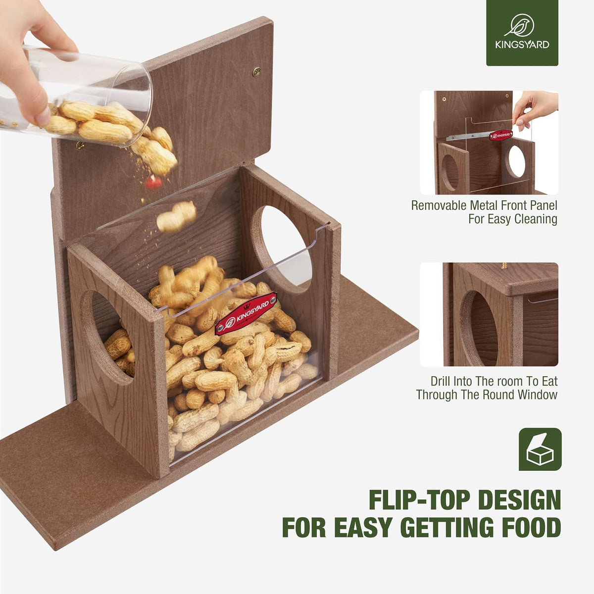 kingsyard squirrel feeder box for outside, recycled plastic, side view