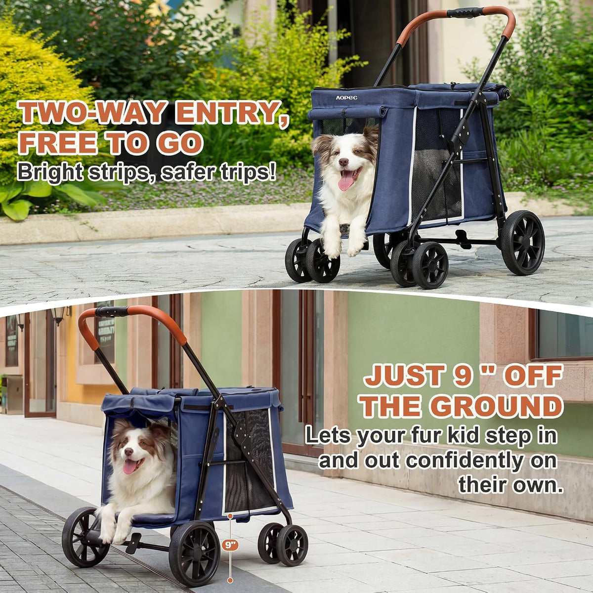 medium dog stroller, dual entry one-touch folding,small and, close-up detail