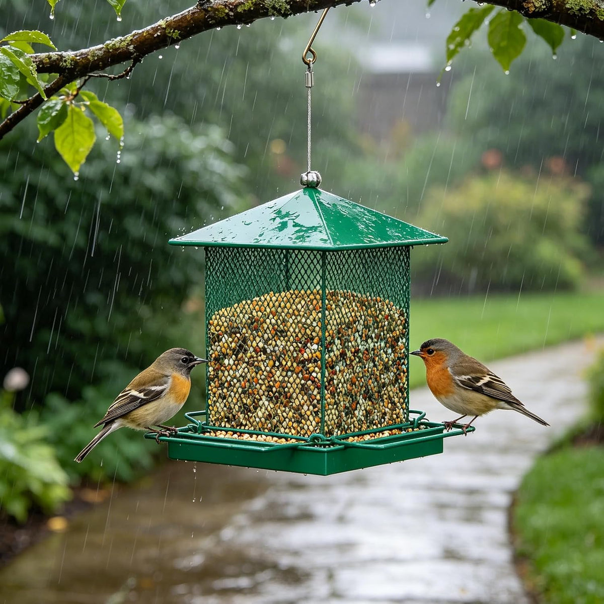 hosun 100% metal hanging wild bird feeder, bird, side view