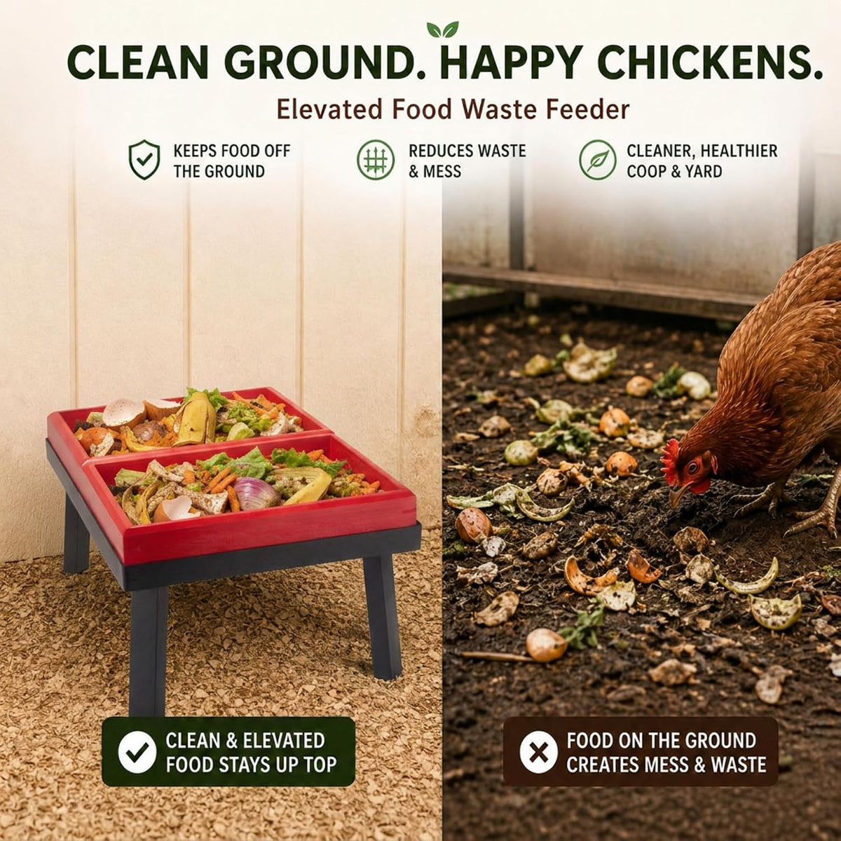 kitchen scrap feeder for chickens, metal stand w showing dimensions