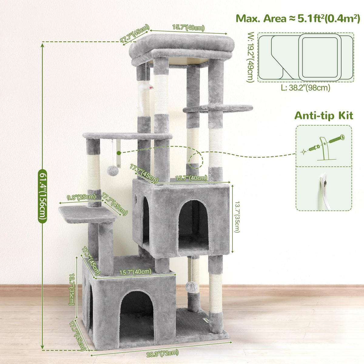 globlazer heavy duty cat trees for big cats showing dimensions