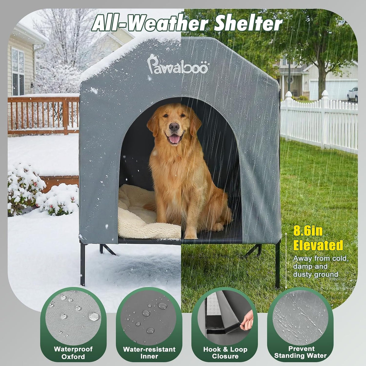 pawaboo 47" xl dog house outdoor weatherproof, with, close-up detail