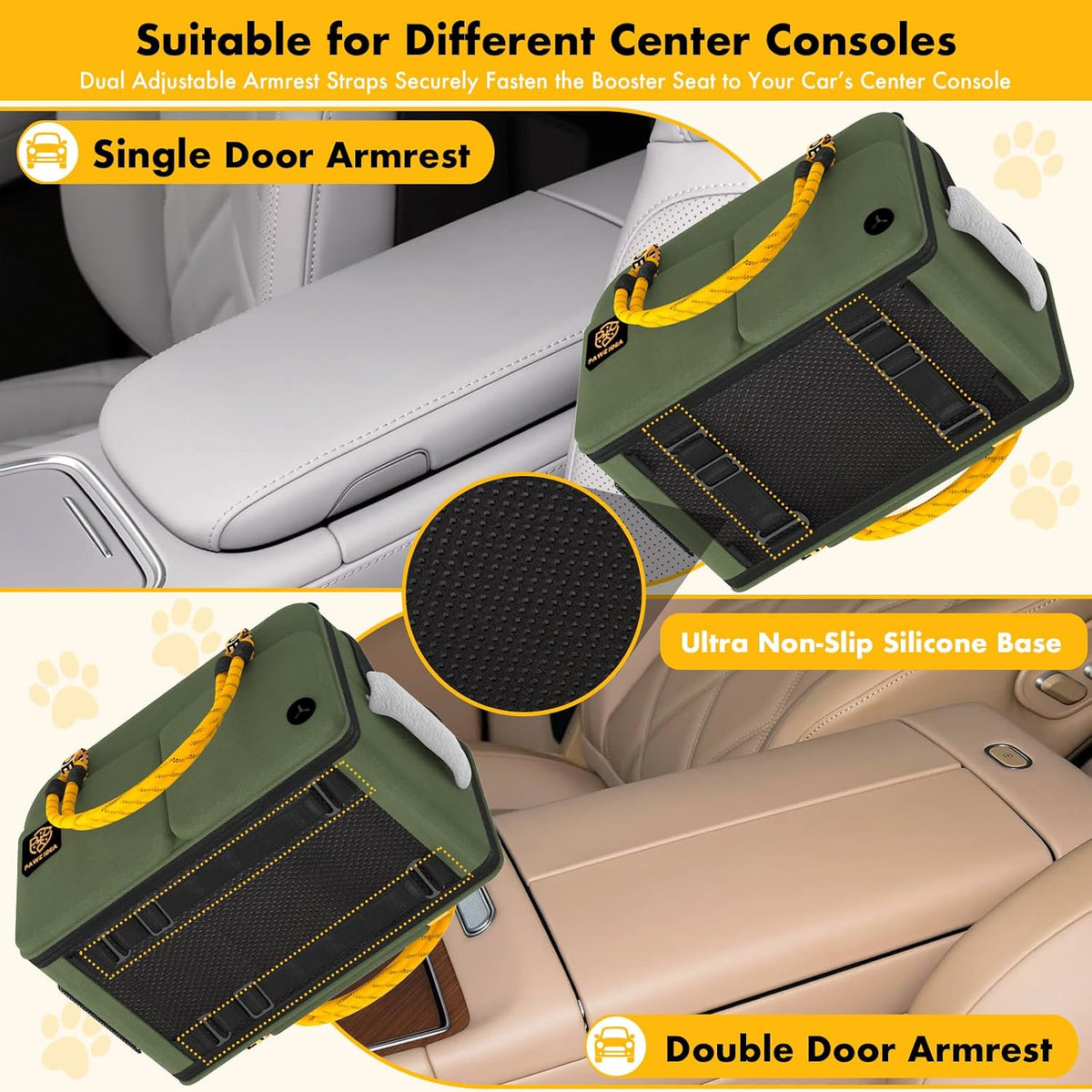 pawzidea center console dog car seat, secure straps, close-up detail