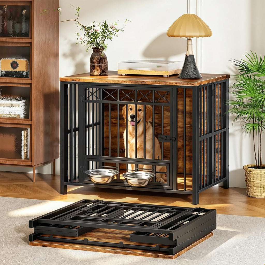 hoobro foldable dog crate furniture with 360° rotating, main product view